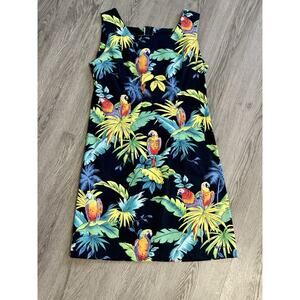 VTG Shannon Marie Small Colorful Hawaiian Dress Parrots Palm Tropical Vacation